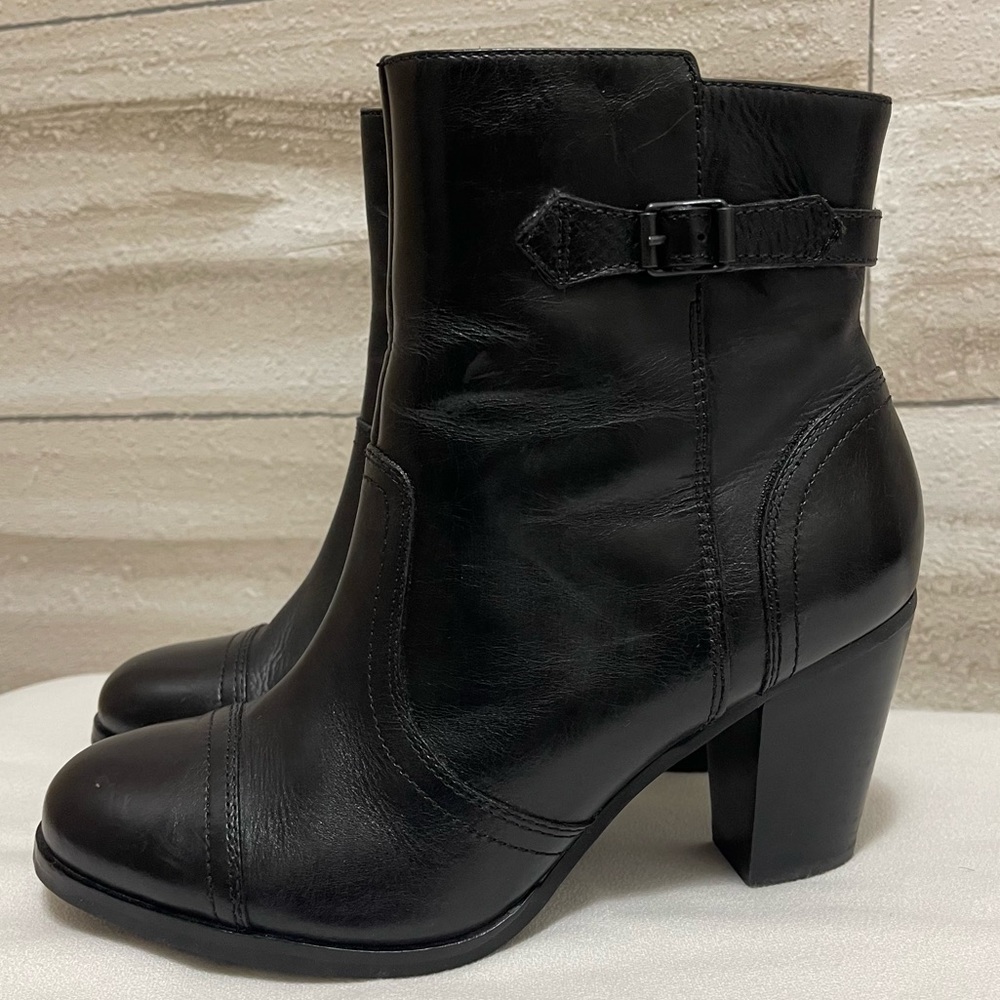 Sebago Ashton Black Leather Zip Up Block Heel Ankle Boots Shoes Women's Size 6.5